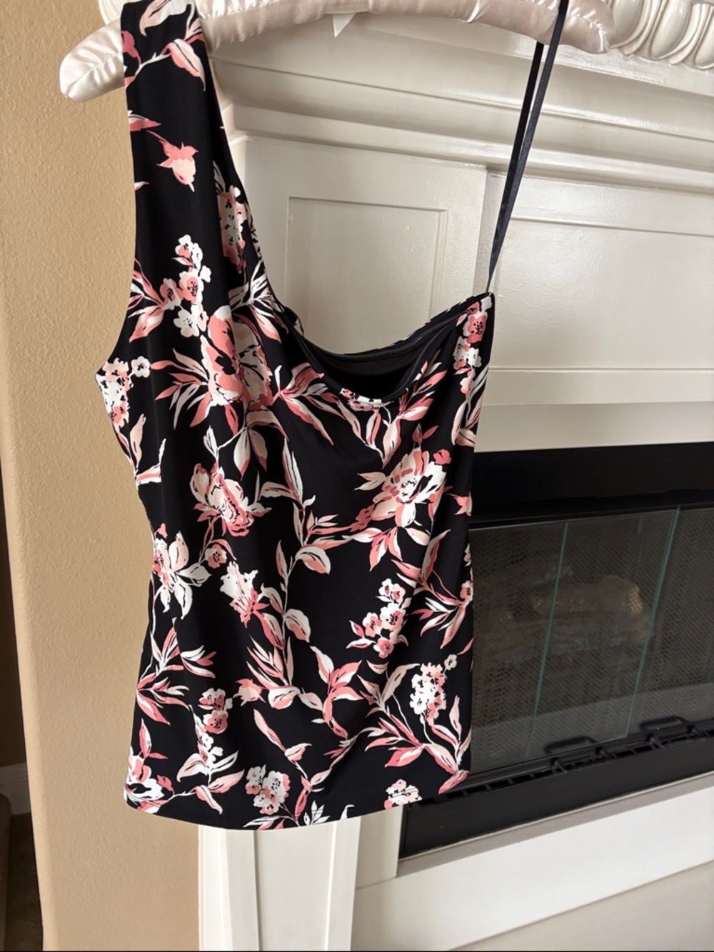 White House Black Market Black Top with Pink and White Floral Print
